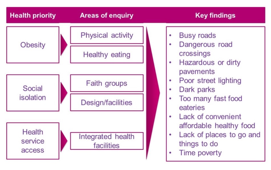 Figure 3: Key findings related to health priorities and areas of enquiry - 