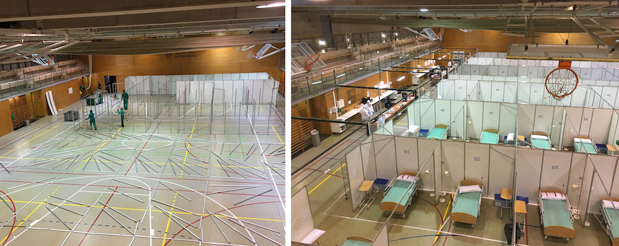 Figure 4: Deployment of COVID-19 wards in the sports court in the PRBB building - 