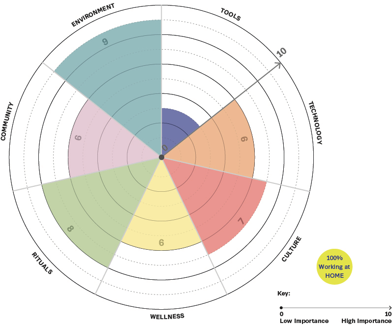 The importance of experiential inputs to users by location (100-per-cent working at home) based on combined persona needs - 